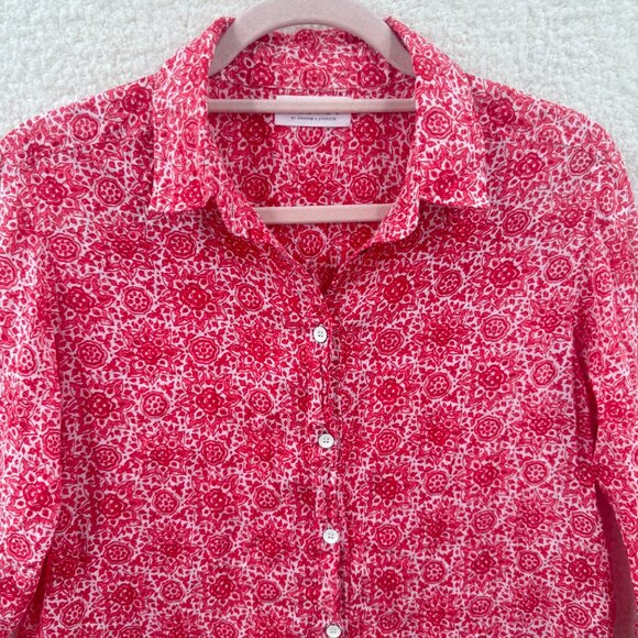 Velvet By Graham & spence red floral Button down shirt Blouse collared - Picture 3 of 9